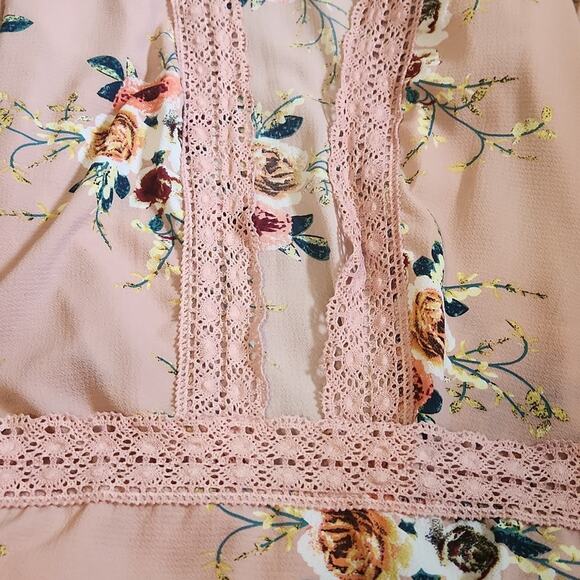 Dusty Rose Floral Kimono Size SM Bell Sleeves Lace Fairycore Girlhood Feminine - Picture 7 of 8